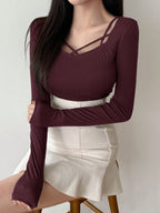 Hollow Out Design Ribbed T-Shirt