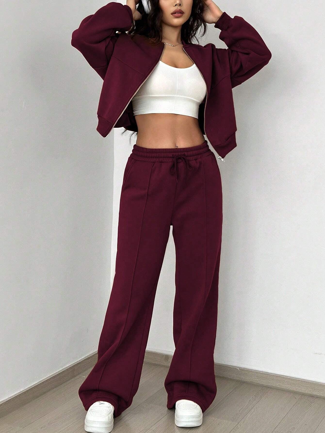 Street Style Camouflage Maple Leaf Print Zipper Sweatshirt & Pants Set