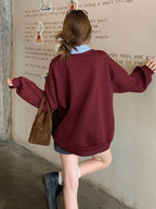 Letter & Stripe Print Patchwork Thermal Lined Sweatshirt