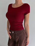 Solid Backless Crop Ribbed Knit Tee,Halter Top