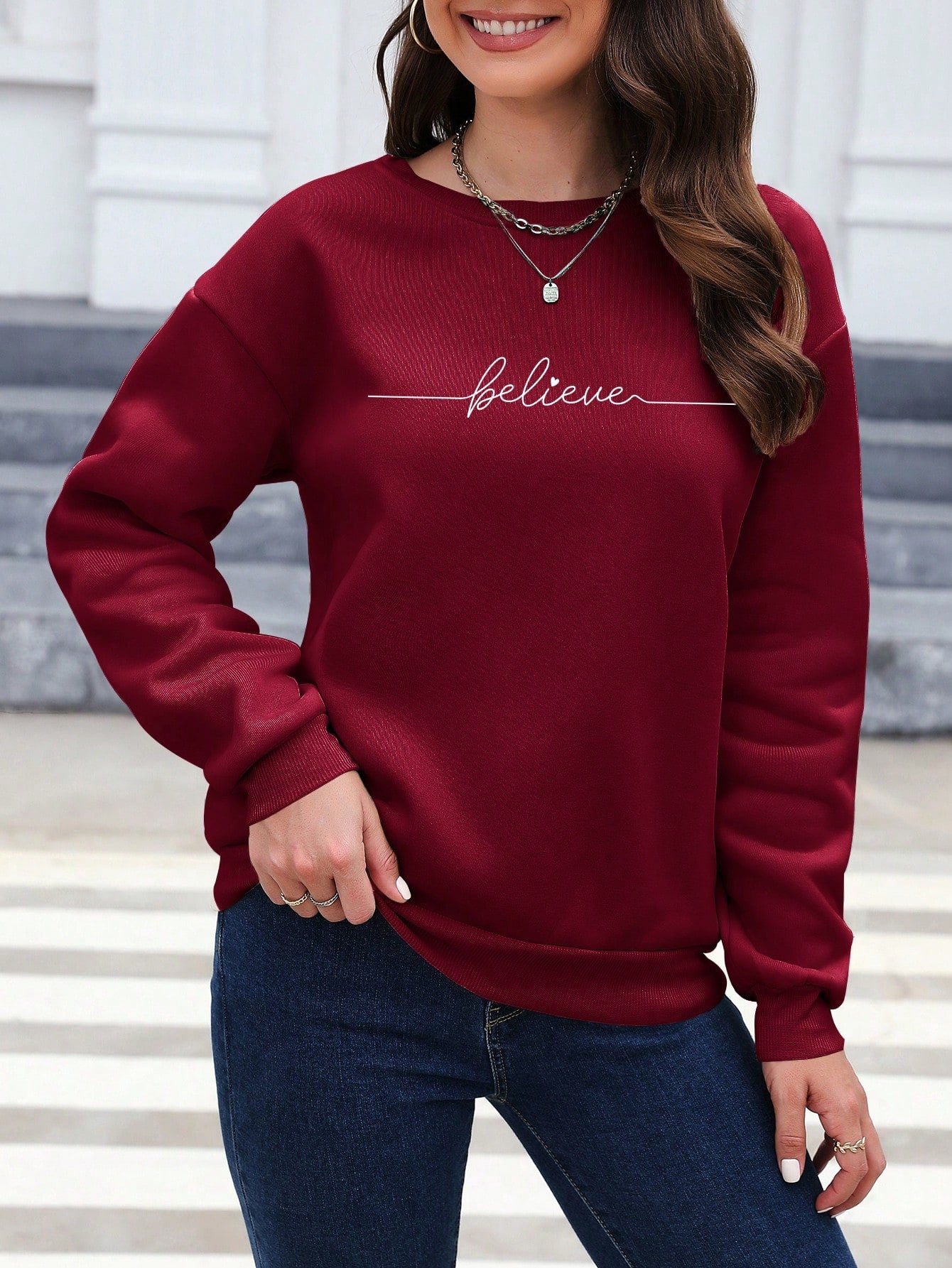 Letter Graphic Drop Shoulder Sweatshirt, Long Sleeve Tops Graduation
