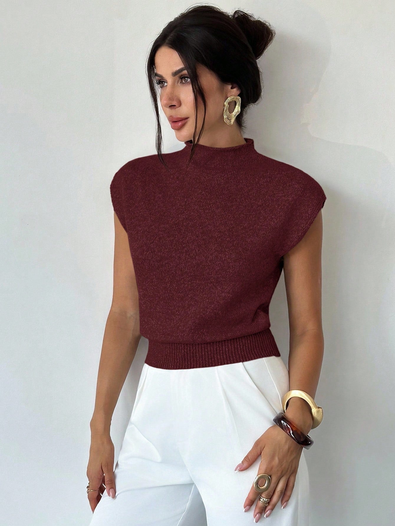 High Neck Loose Casual Versatile Sleeveless Knit Sweater