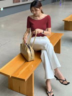 Round Neck Slim-Fit Short Sleeve Elegant T-Shirt
