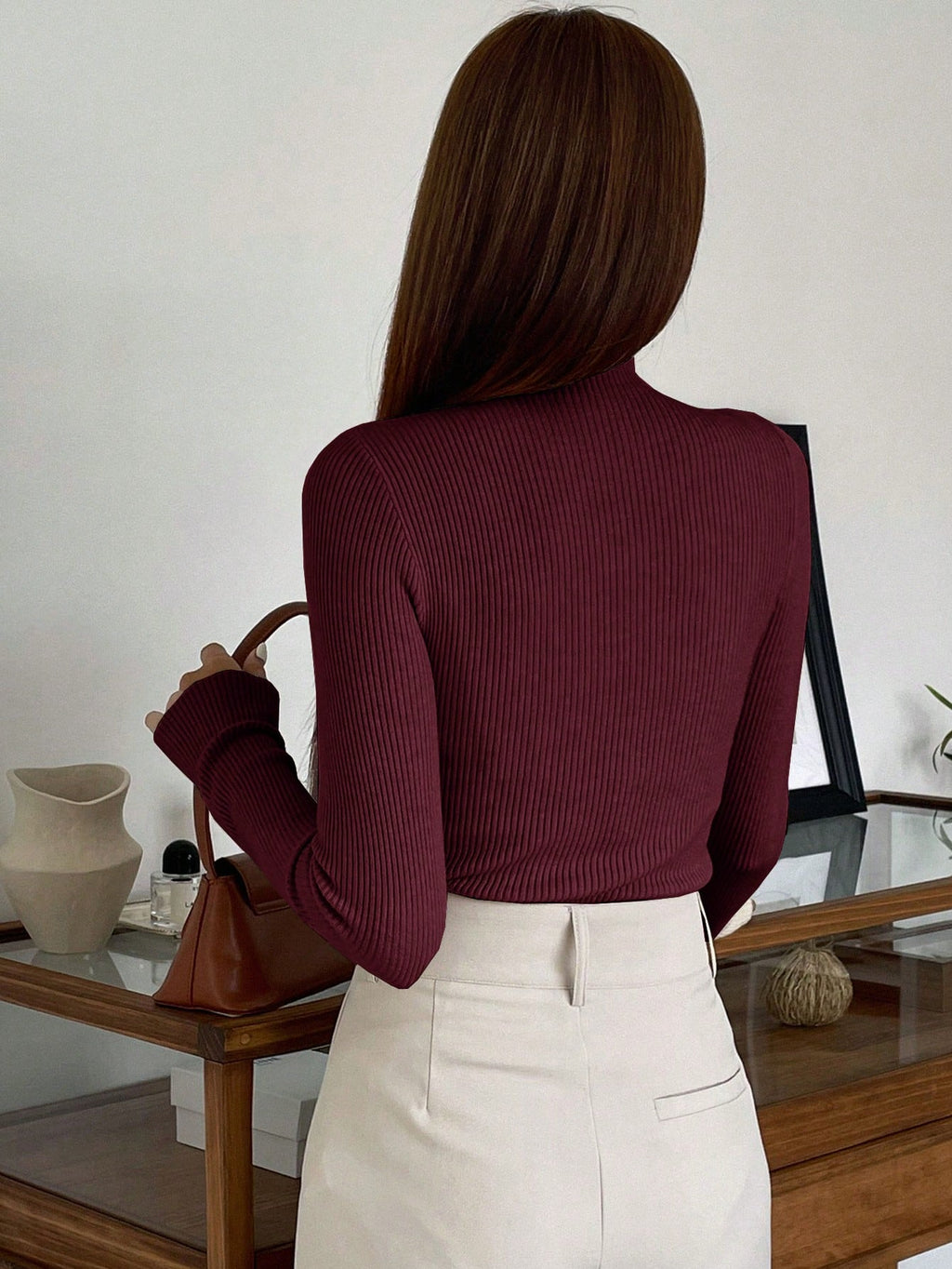 Stand Collar Long Sleeve Hollow Pullover Tops