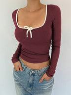 Ballet Style Bow Slim Fit Ladies T-Shirt