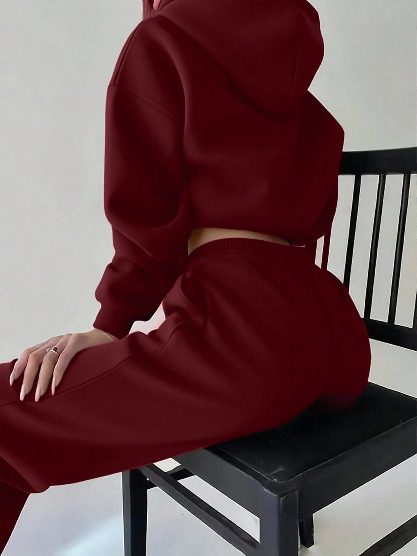 Heart Print Long Sleeve Cropped Hoodie And Drawstring Waist Pocketed Jogger Sweatpants 2 Pieces Set