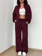 Street Style Camouflage Maple Leaf Print Zipper Sweatshirt & Pants Set