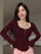 Solid Button Front Curved Hem