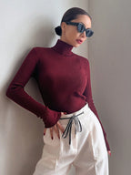 Basic Solid High Neck Long Sleeve Knit Sweater