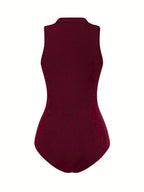 Casual Solid Color Stand Collar Bodysuit