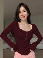Solid Button Front Curved Hem