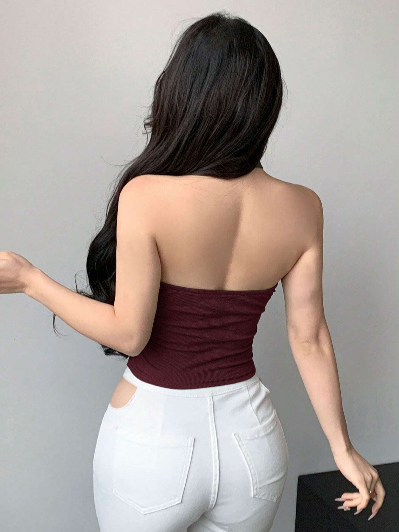 Solid Color Wrapped Halter Neck Slim Fit Tank Top Summer
