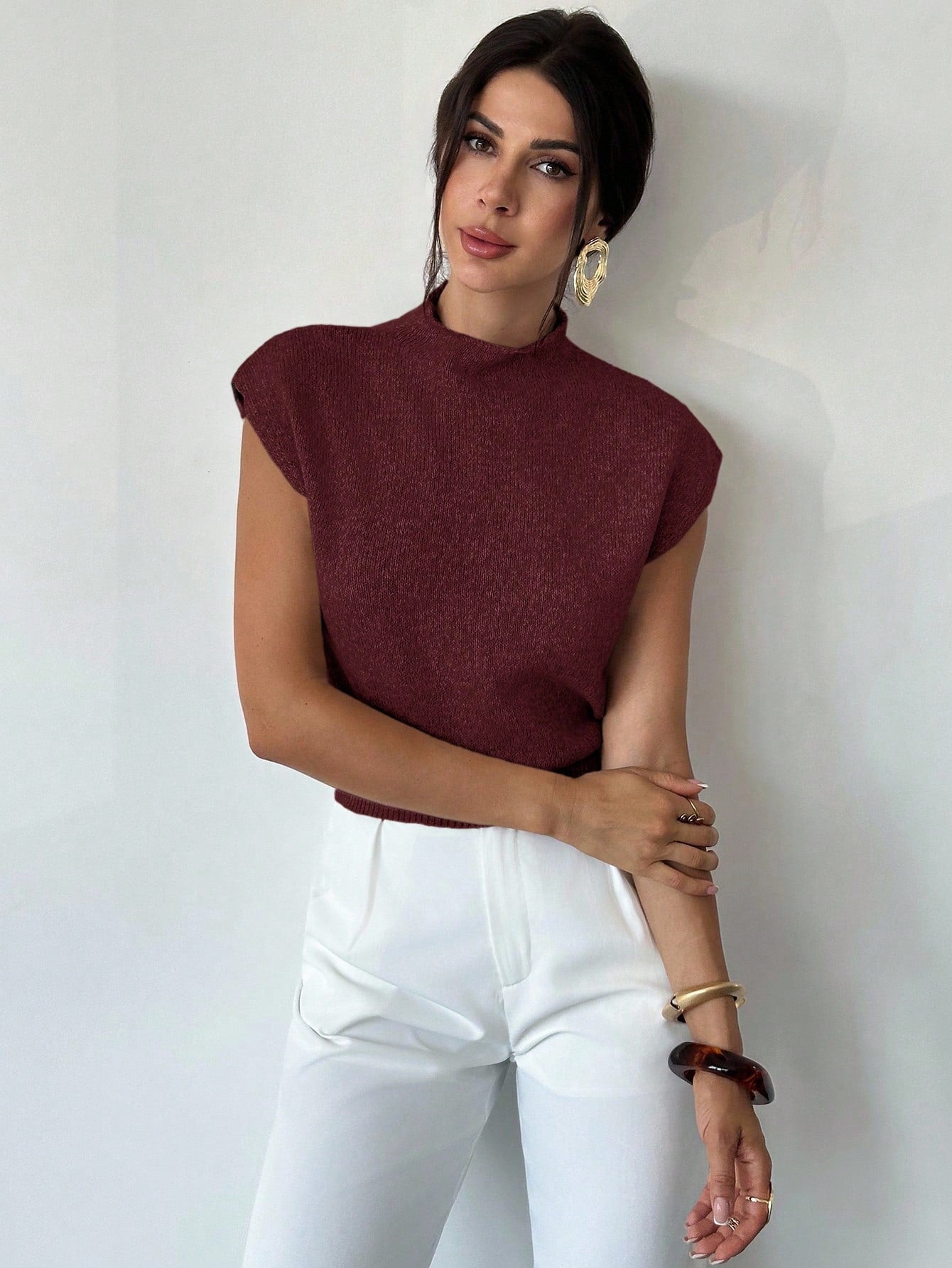 High Neck Loose Casual Versatile Sleeveless Knit Sweater