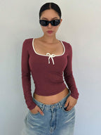 Ballet Style Bow Slim Fit Ladies T-Shirt