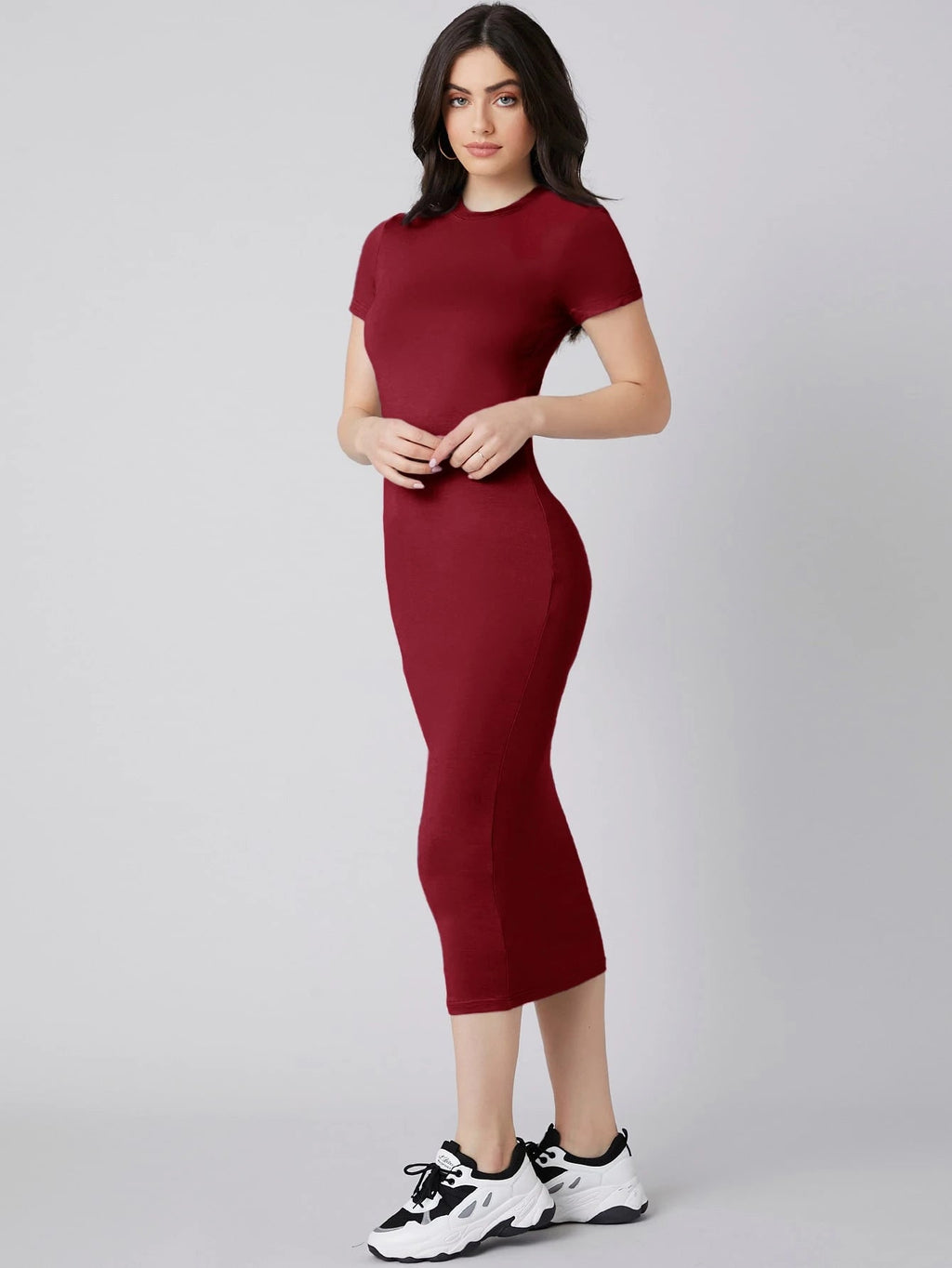 Solid Mock Neck Bodycon Dress