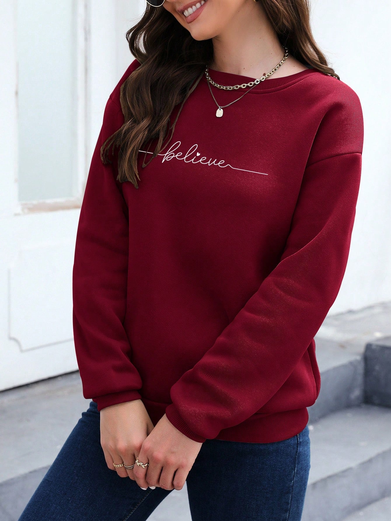 Letter Graphic Drop Shoulder Sweatshirt, Long Sleeve Tops Graduation