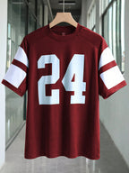 Number Print Patchwork Short Sleeve T-Shirt Graphic Tees Women Tops