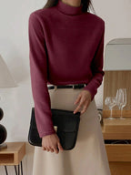 Stand Collar Solid Color T-Shirt Long Sleeve Women Tops