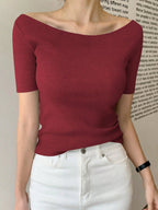 Round Neck Slim-Fit Short Sleeve Elegant T-Shirt