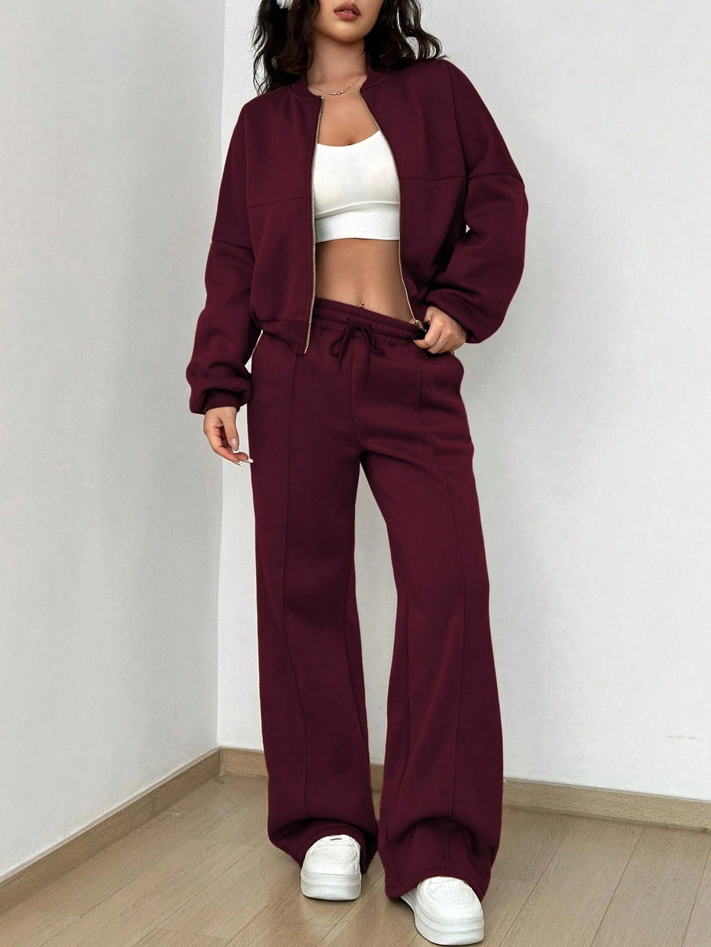 Casual Long Sleeve Top And Pants Two Pieces Outfit