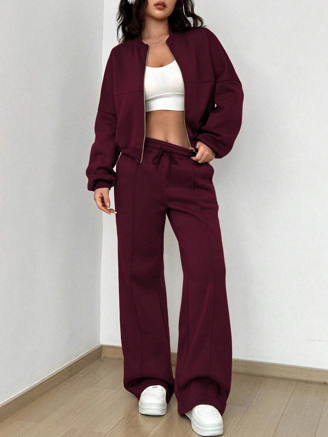 Casual Long Sleeve Top And Pants Two Pieces Outfit