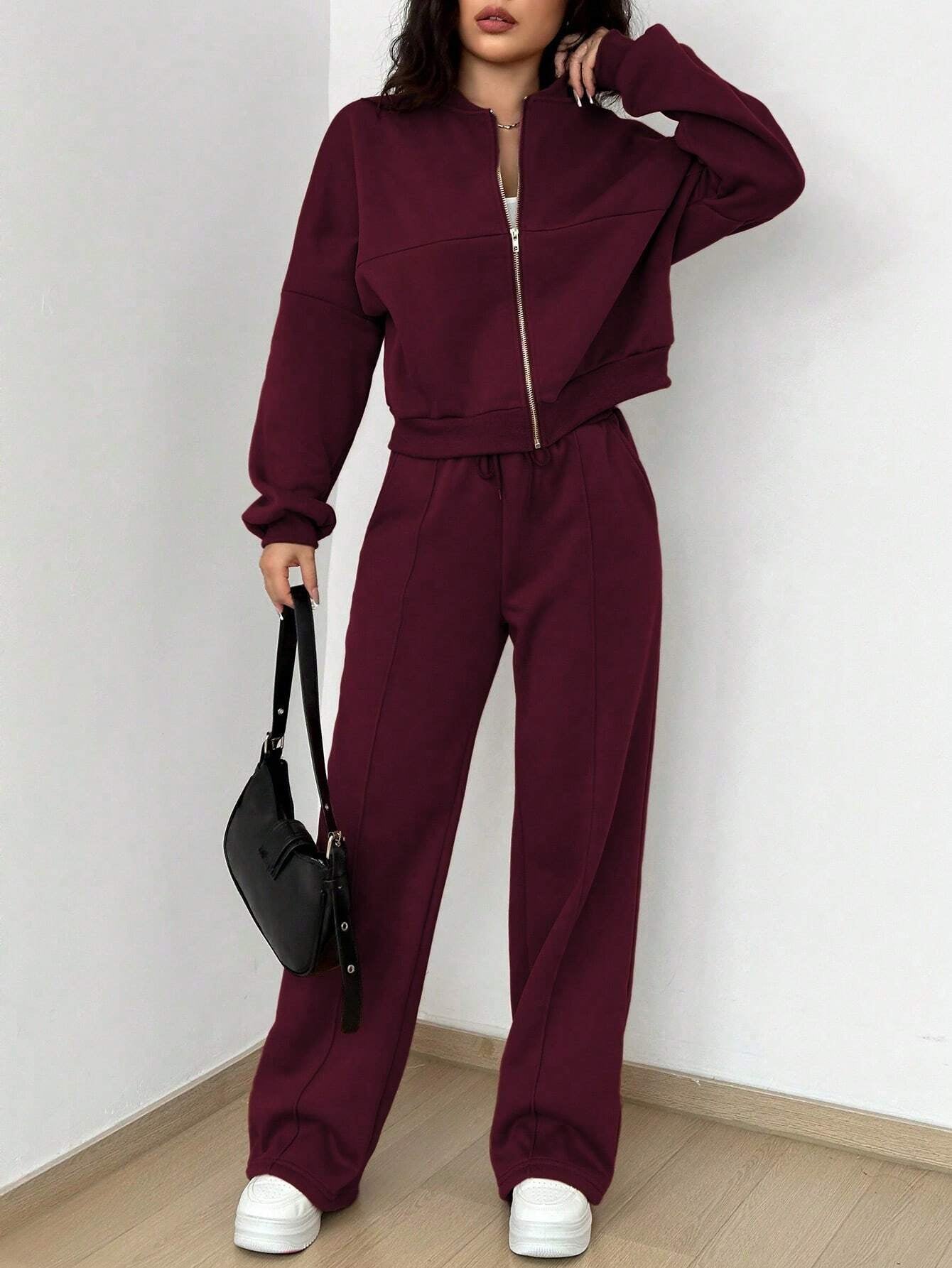 Street Style Camouflage Maple Leaf Print Zipper Sweatshirt & Pants Set