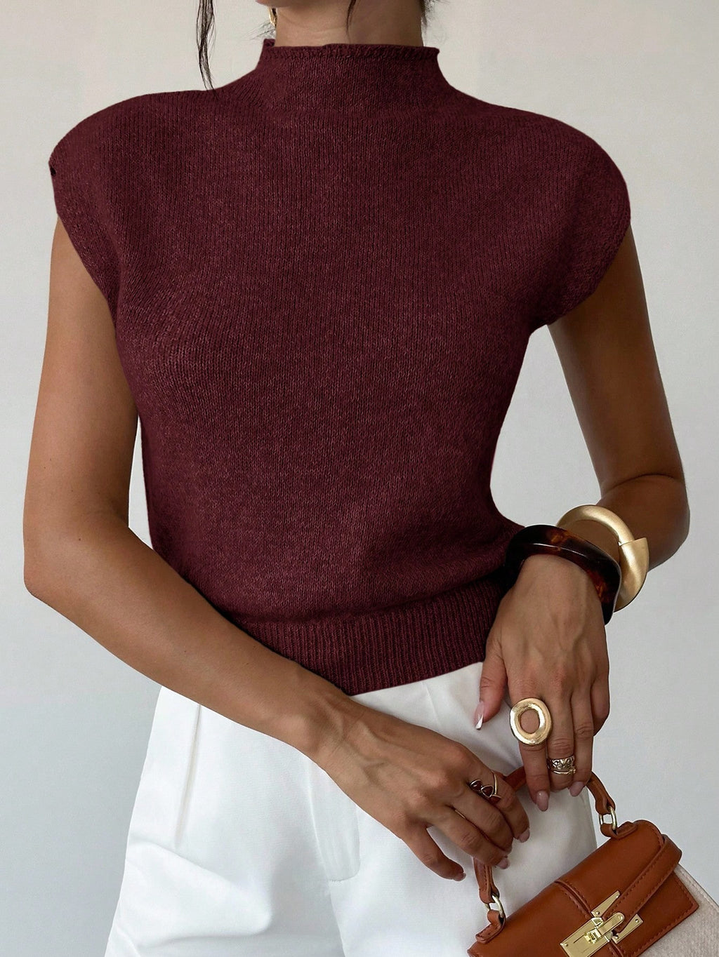 High Neck Loose Casual Versatile Sleeveless Knit Sweater