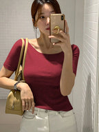 Round Neck Slim-Fit Short Sleeve Elegant T-Shirt