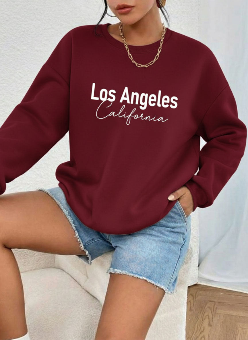 Letter Graphic Thermal Sweatshirt with Letter Print LOS ANGLELES Slimming Long-Sleeve Top
