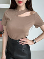 Cut Out Rib-knit Tee