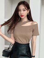 Cut Out Rib-knit Tee