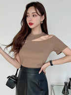 Cut Out Rib-knit Tee