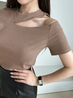 Cut Out Rib-knit Tee