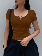 Short Sleeve T-Shirt With Henley Neck