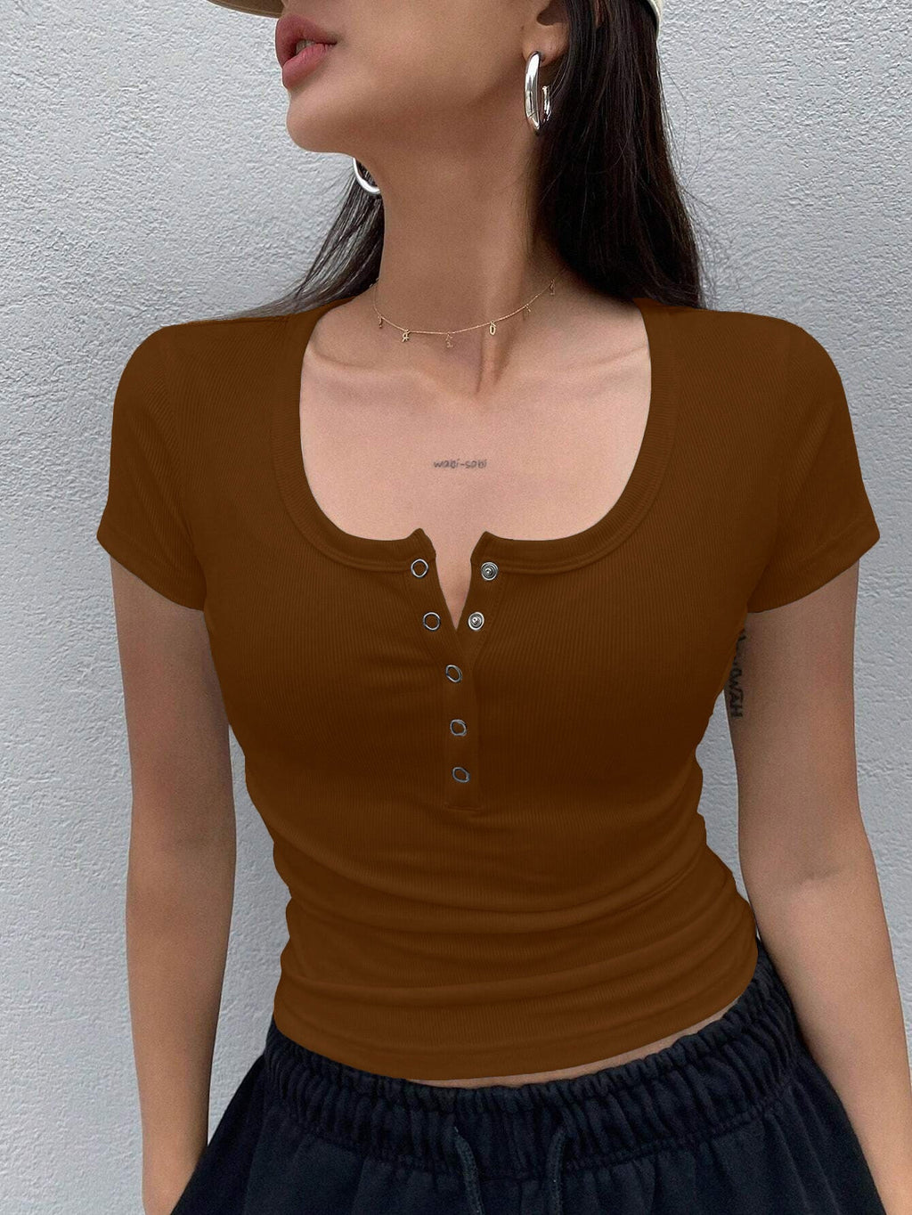 Short Sleeve T-Shirt With Henley Neck