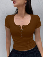 Short Sleeve T-Shirt With Henley Neck