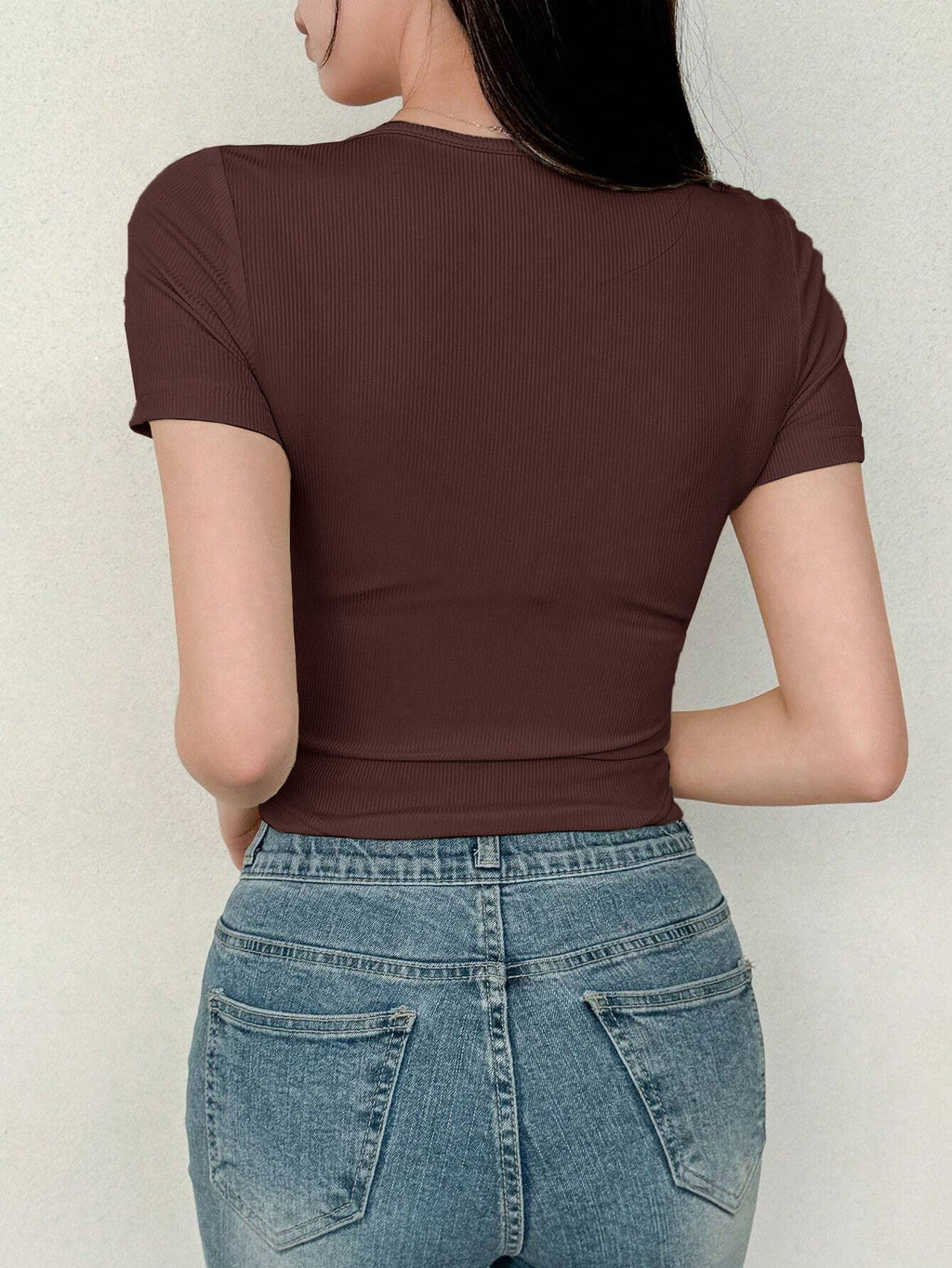 Women's Solid Color Swan Collar Short Sleeve T-Shirt