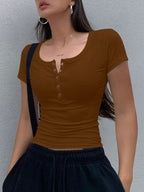 Short Sleeve T-Shirt With Henley Neck