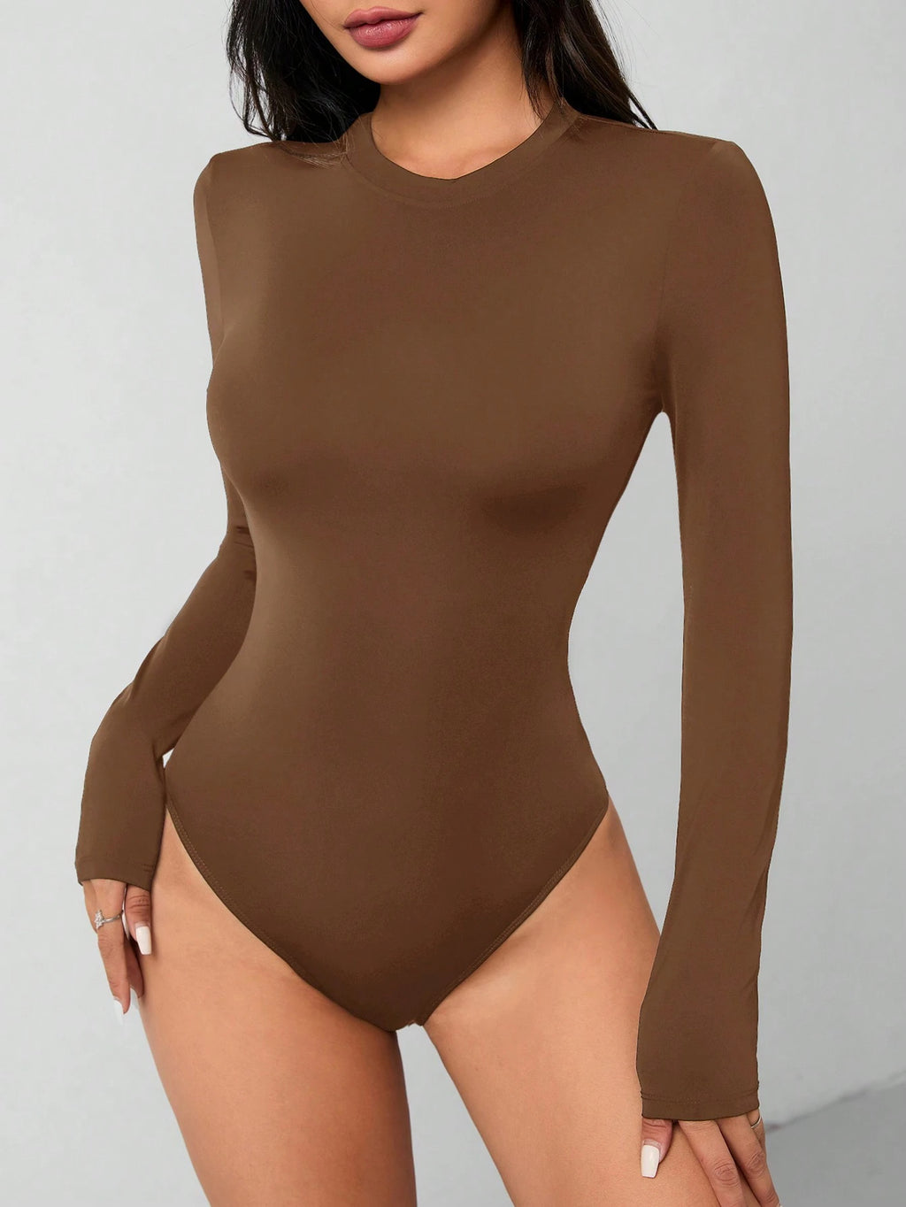 Solid Knit Stretch Fitted Black Bodysuit