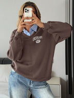 Letter & Stripe Print Patchwork Thermal Lined Sweatshirt