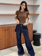 Solid Color Round Neck Short Sleeve Cropped Slim Fit Casual T-Shirt