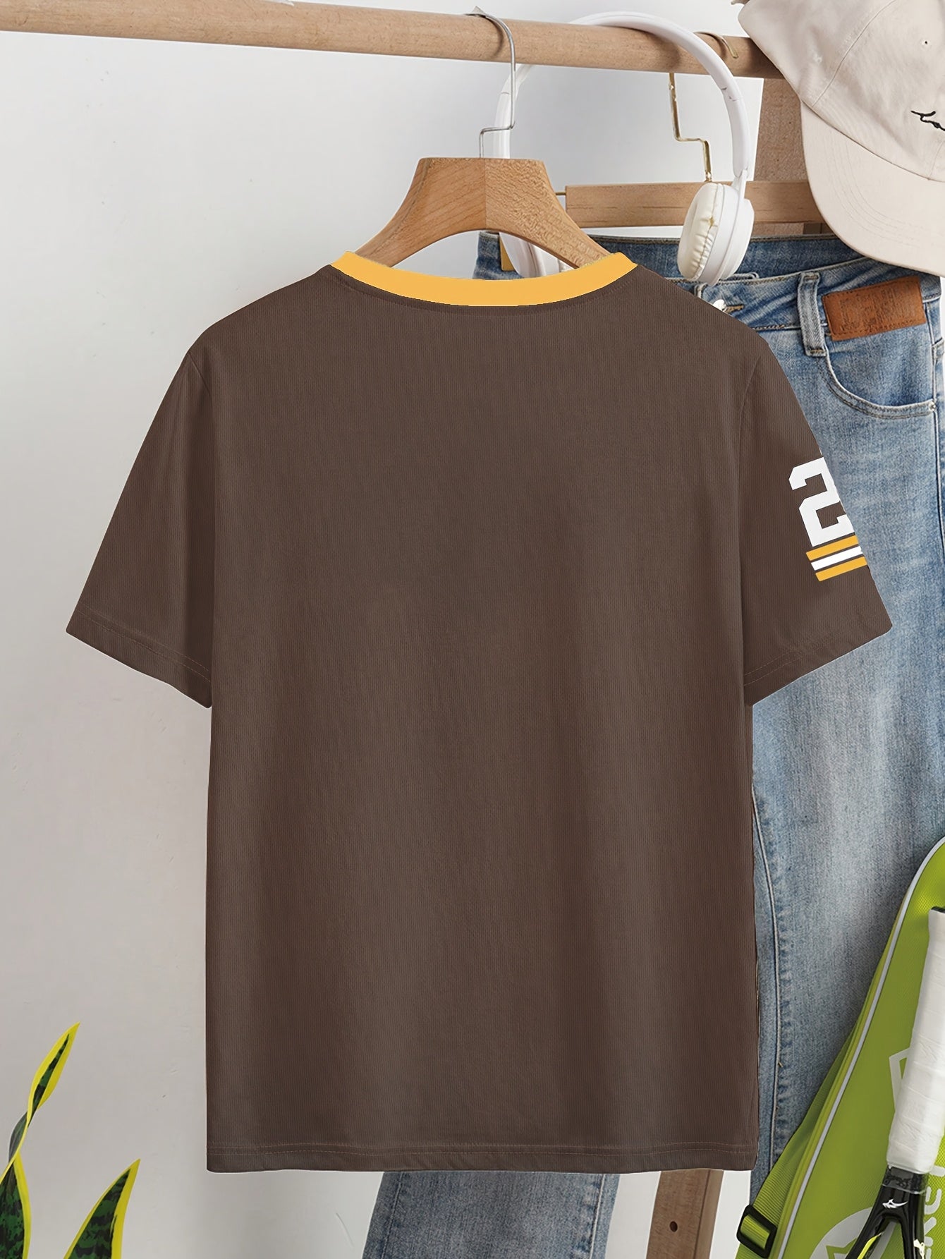 V-Neck Short Sleeve Casual Letter & Number Print Loose