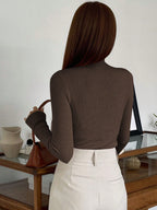 Stand Collar Long Sleeve Hollow Pullover Tops