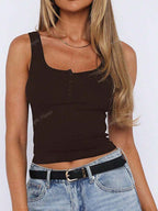 Solid Color Button Half Placket Tank Top