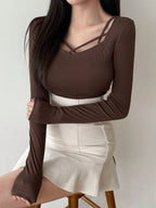 Hollow Out Design Ribbed T-Shirt