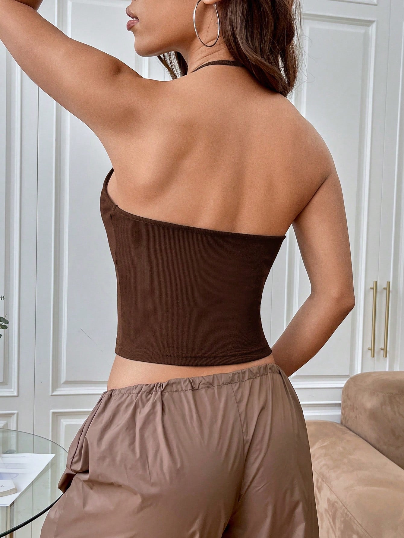 Summer Sexy Solid Backless Crop Halter Top