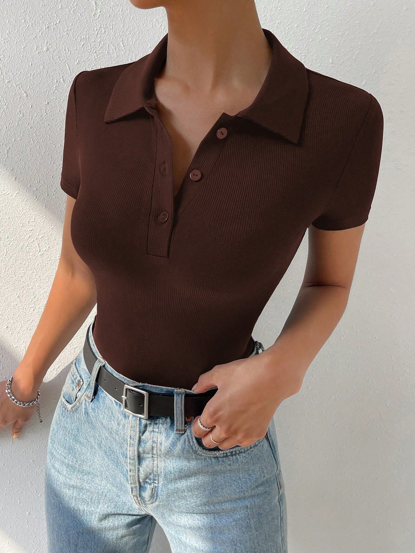 Solid Half Button Bodysuit