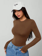 Solid Knit Stretch Fitted Black Bodysuit