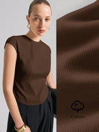 Ontre Urban Commuter White Knit Top, Short Sleeve Crew Neck T-Shirt