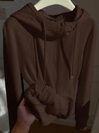 Casual Brown Hoodie Sweatshirt, Autumn/Winter Brown Long Sleeve Top